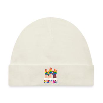 Wir sind alle Menschen Vielfältige Hände Regenbogen - Baby Premium Organic Mütze - Naturweiß - Vorne