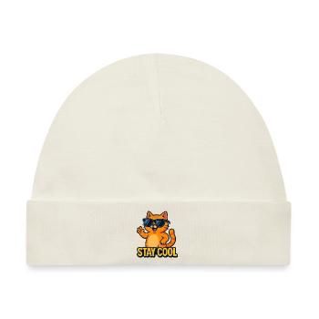 Stay Cool Cat - Coole Katze mit Sonnenbrille - Baby Premium Organic Mütze - Naturweiß - Vorne