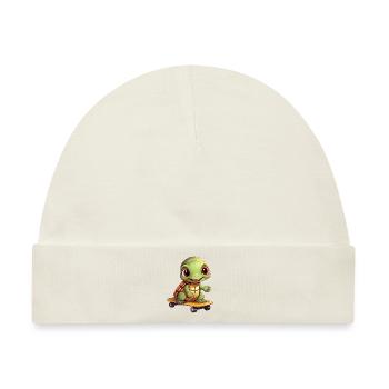 Skateboardende Schildkröte, Sportliches Tierdesign - Baby Premium Organic Mütze - Naturweiß - Vorne