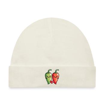 Chilli Paar Liebe Herz Lustig - Baby Premium Organic Mütze - Naturweiß - Vorne