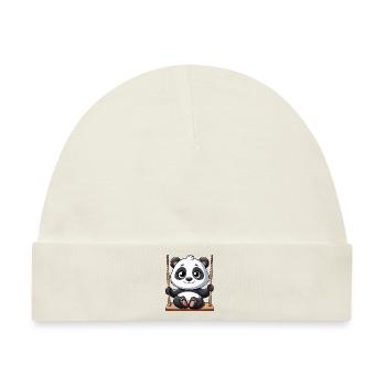 Panda auf Schaukel Spielplatz Abenteuer - Baby Premium Organic Mütze - Naturweiß - Vorne