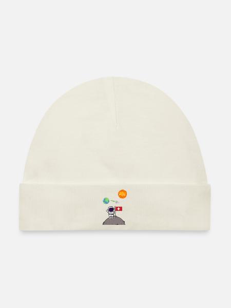 Planet Schweiz Flagge Mondlandung Astronaut - Baby Premium Organic Mütze - Naturweiß
