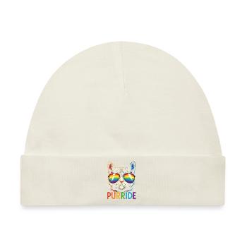 "Purrride" Coole Katze mit Regenbogen-Fliegerbrille - Baby Premium Organic Mütze - Naturweiß - Vorne