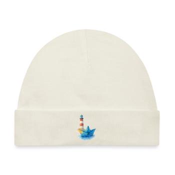 papierboot aquarell lechtturm - Baby Premium Organic Mütze - Naturweiß - Vorne