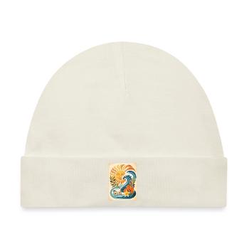 Sonne Meer Wellen Retro Strand Urlaub Line Art - Baby Premium Organic Mütze - Naturweiß - Vorne