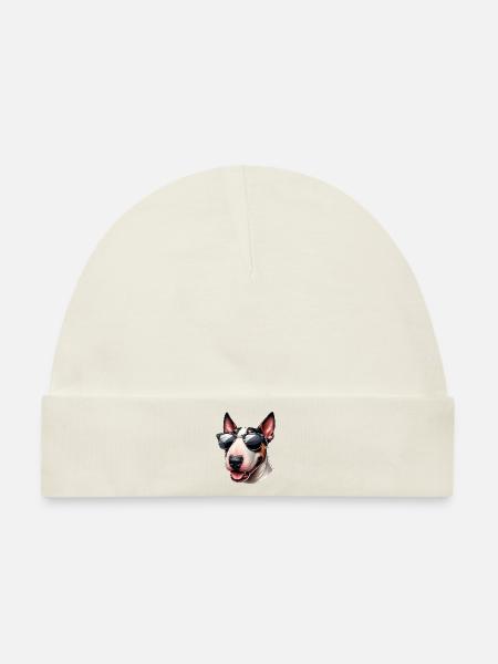 Bullterrier-Welpe mit Sonnenbrille - Baby Premium Organic Mütze - Naturweiß