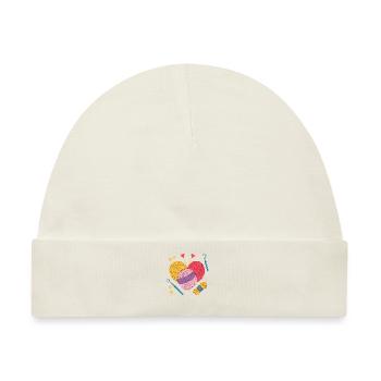 Stricken und Häkeln Herz Motiv mit Garn und Nadeln - Baby Premium Organic Mütze - Naturweiß - Vorne