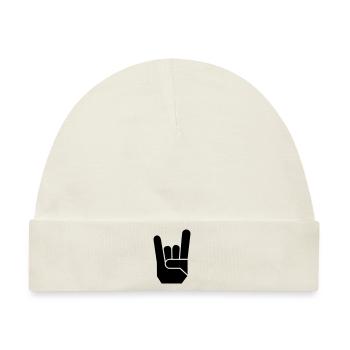 Rock Hand Pommesgabel Devilhand - Baby Premium Organic Mütze - Naturweiß - Vorne