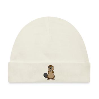 Biber suess lieb frech Holz Damm Wasser Wald Tier - Baby Premium Organic Mütze - Naturweiß - Vorne