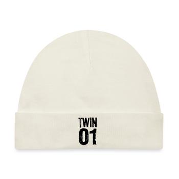 Twin 01 02 Zwillinge Partnerlook Zwilling Geschenk - Baby Premium Organic Mütze - Naturweiß - Vorne
