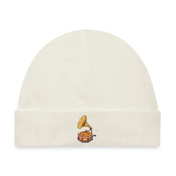 Lustiges Pizza Grammophon Schallplattenspieler - Baby Premium Organic Mütze - Naturweiß - Vorne