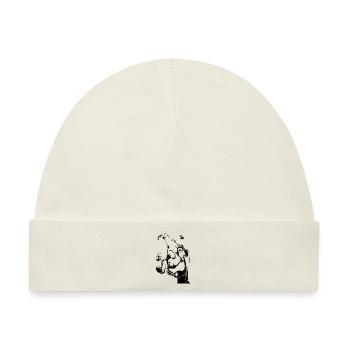Bär jagt Lachs Fisch schwarzes Original Design - Baby Premium Organic Mütze - Naturweiß - Vorne
