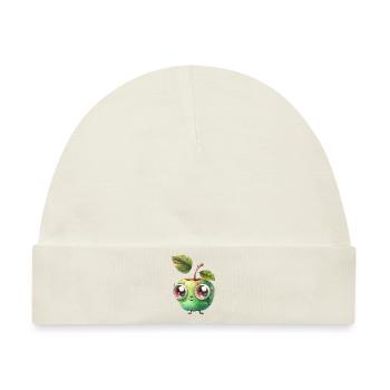 Putziger Apfel Charakter mit Kulleraugen - Baby Premium Organic Mütze - Naturweiß - Vorne