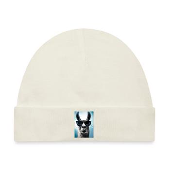 Lama mit Sonnenbrille - Baby Premium Organic Mütze - Naturweiß - Vorne