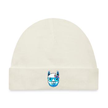 Alpaka mit Sonnenbrille - Baby Premium Organic Mütze - Naturweiß - Vorne