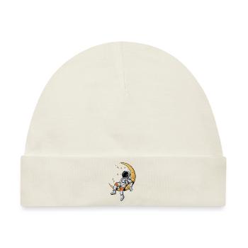 Astronaut auf der Mondsichel – Träumer im All - Baby Premium Organic Mütze - Naturweiß - Vorne
