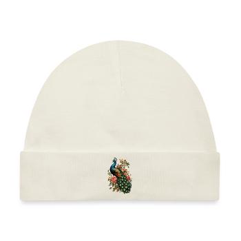 Pfau Blumen Floral - Baby Premium Organic Mütze - Naturweiß - Vorne