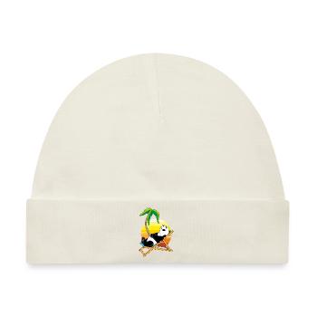 Glücklicher Pandabär entspannt sich auf dem Liegestuhl - Baby Premium Organic Mütze - Naturweiß - Vorne