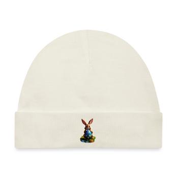 Osterhase mit Ei, Oval - Baby Premium Organic Mütze - Naturweiß - Vorne