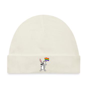 Dabbing Rabbit mit Gay Pride LGBTQ Regenbogenfahne - Baby Premium Organic Mütze - Naturweiß - Vorne