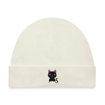 Wunderschöne Schwarze Katze mit rosa Ohren - Baby Premium Organic Mütze - Naturweiß - Vorne