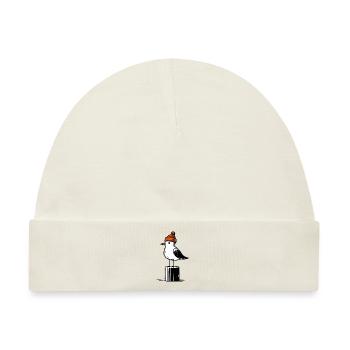 Nordsee Hafen Moin Möwe Mütze Beanie Pier Pfeiler - Baby Premium Organic Mütze - Naturweiß - Vorne