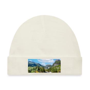 Geiranger panorama Storseterfossen Norwegen - Baby Premium Organic Mütze - Naturweiß - Vorne