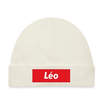 Leo roter Streifen - Baby Premium Organic Mütze - Naturweiß - Vorne