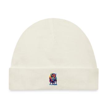 Bunter Bison Abstrakte Tierkunst Wildnis - Baby Premium Organic Mütze - Naturweiß - Vorne