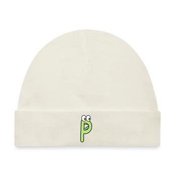 P - Buchstabe P mit Augen 👀 - Baby Premium Organic Mütze - Naturweiß - Vorne