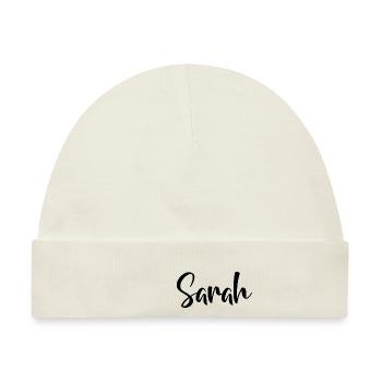 Name - Sarah - Baby Premium Organic Mütze - Naturweiß - Vorne