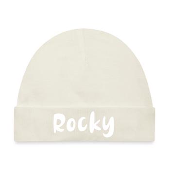 Name, Schrift,weiss,rocky - Baby Premium Organic Mütze - Naturweiß - Vorne