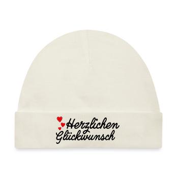 Herzlichen Glückwunsch Gratulation - Baby Premium Organic Mütze - Naturweiß - Vorne
