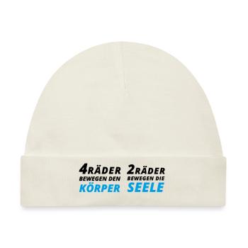 Motorradfahrer Spruch "2 Räder bewegen die Seele" - Baby Premium Organic Mütze - Naturweiß - Vorne