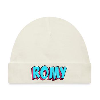 Namen Motiv: Romy - Baby Premium Organic Mütze - Naturweiß - Vorne