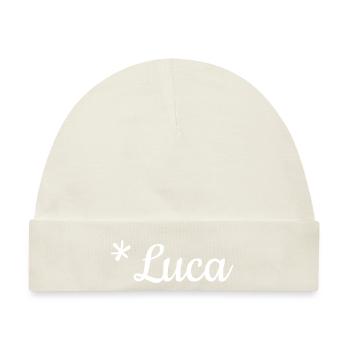 Jungenname Luca als Schriftzug auf Kinderkleidung - Baby Premium Organic Mütze - Naturweiß - Vorne