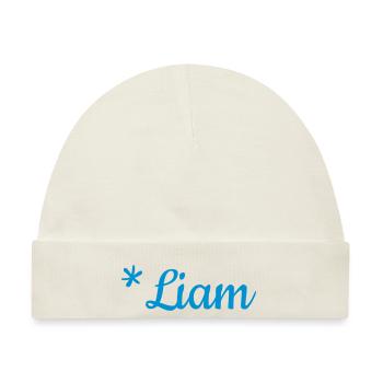 Jungenname Liam als Schriftzug auf Kinderkleidung - Baby Premium Organic Mütze - Naturweiß - Vorne