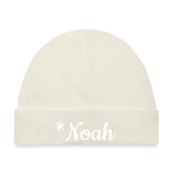 Jungenname Noah als Schriftzug auf Kinderkleidung - Baby Premium Organic Mütze - Naturweiß - Vorne