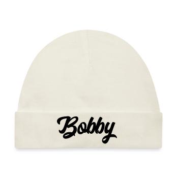 Bobby benutzerdefinierte Text Geburtstagsname - Baby Premium Organic Mütze - Naturweiß - Vorne