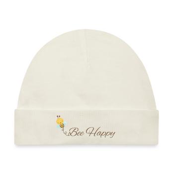 Be Happy like a bee 🐝 - Baby Premium Organic Mütze - Naturweiß - Vorne