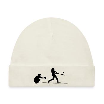 Baseball catcher, batter and umpire baseball game - Baby Premium Organic Mütze - Naturweiß - Vorne