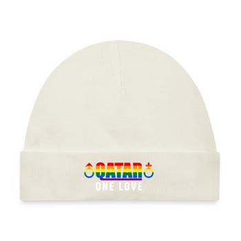 Qatar One Love Spruch Sprüche Regenbogen - Baby Premium Organic Mütze - Naturweiß - Vorne