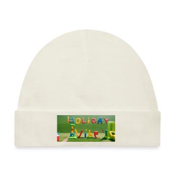 Holiday Vibe Aufblasbarer Textentwurf Holiday Vibe - Baby Premium Organic Mütze - Naturweiß - Vorne