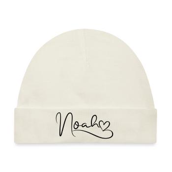 Noah Name Vorname Herzdekor - Baby Premium Organic Mütze - Naturweiß - Vorne