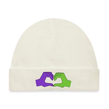 herz lila - Baby Premium Organic Mütze - Naturweiß - Vorne