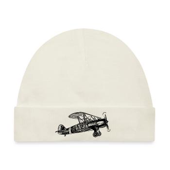 Fliegende Kiste Doppeldecker Vintage Illustration - Baby Premium Organic Mütze - Naturweiß - Vorne