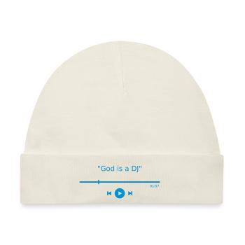 Musik Player "God is a DJ" mp3 Play Button Spruch - Baby Premium Organic Mütze - Naturweiß - Vorne