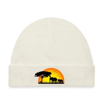 Elefanten im Sonnenuntergang, Afrika Naturecontest - Baby Premium Organic Mütze - Naturweiß - Vorne