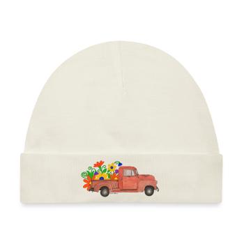 roter Pickup mit bunten Blumen - Baby Premium Organic Mütze - Naturweiß - Vorne