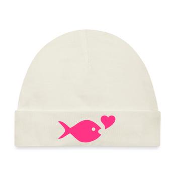 ★ Designfarben änderbar ★ Fisch, Herz, Luftblase - Baby Premium Organic Mütze - Naturweiß - Vorne
